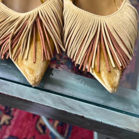 ULLA JOHNSON Women's Shira Fringe Suede Pumps In Yellow Size EU 37 US 6.5 - Picture 2 of 8